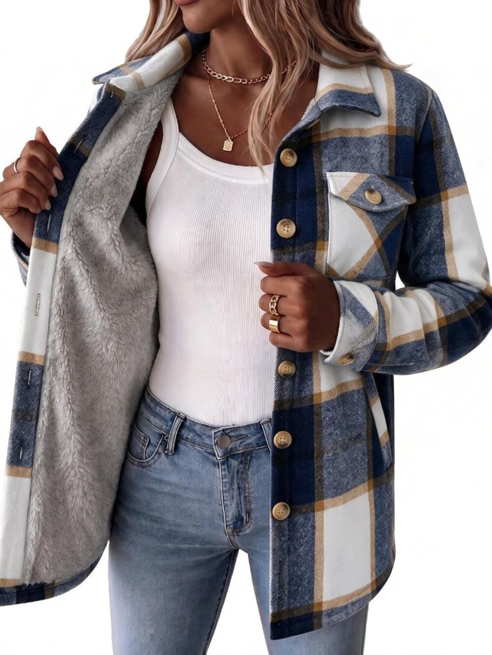 Cozy Sherpa Fleece Lined Flannel Jacket for Women | Winter Plaid Coat